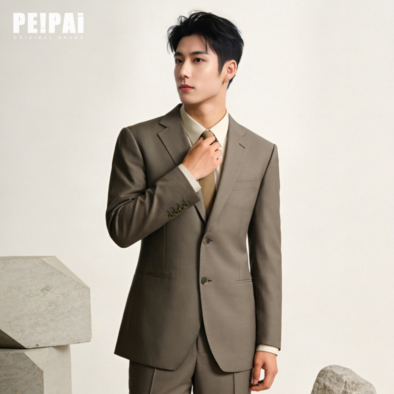 Peipai Autumn British Business Style Men's Suit Set Slim Fit Formal Wear Banquet Wedding Light Luxury Suit