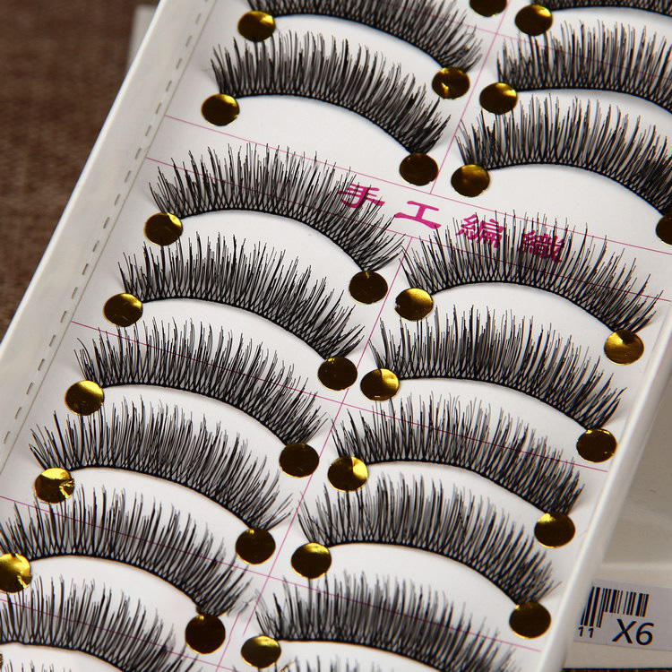 Taiwan handmade false eyelashes simulation supernatural female makeup nude makeup Thick cotton thread black stem cross 6 beginners