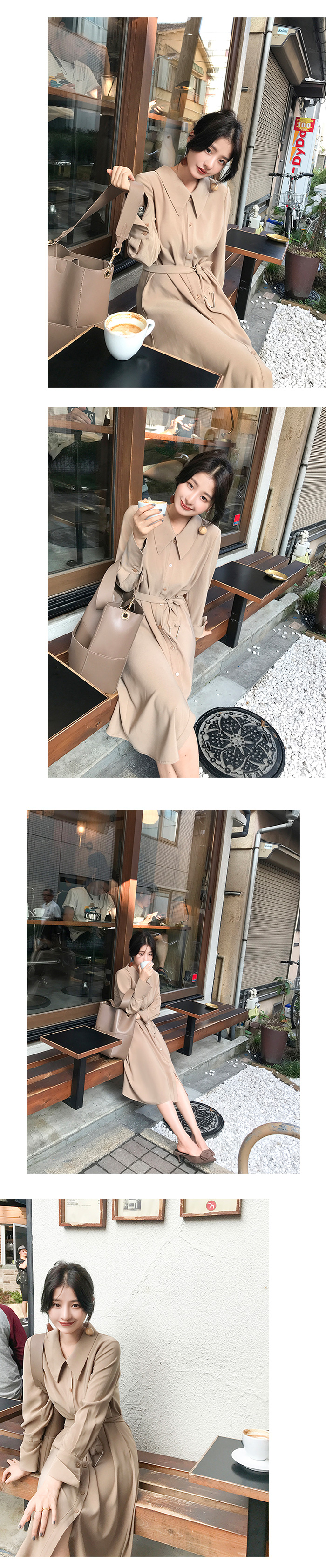 Daxi tự làm quần áo mùa thu nữ 2018 phiên bản Hàn Quốc mới của khí chất dài tay áo dài tay váy đầm thon váy len dài mùa đông
