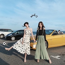 Big happy 2020 new summer retro polo dress hipster waist long slim suspender skirt
