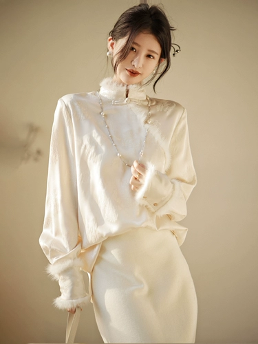 Daxi Self -Made [Spot] Baiyue Guangshui Mink Country Style с рубашками ｜ Новая стенд -Коллера иностранная рубашка Женская зима