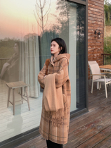 Big joy homemade sunset coat | spot flash vintage plaid hooded windproof double-sided tweed coat