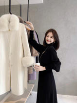 Big self-made lady skirt | lace-up high collar slim high waist long knit dress