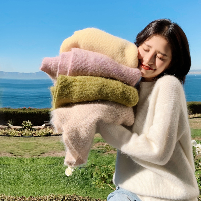 Daxi homemade 63% wool mohair 2019 winter new pullover sweater women's loose round neck long-sleeved top