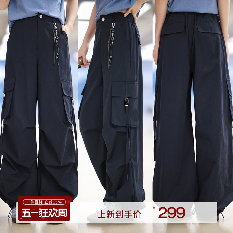 Zhao Daxi | Camping Cargo Pants | Cotton Blend Three-Dimensional Workwear Large Pocket Pants High-Waisted Loose Wide-Leg Pants for Women