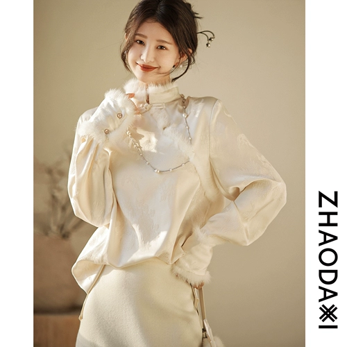 Daxi Self -Made [Spot] Baiyue Guangshui Mink Country Style с рубашками ｜ Новая стенд -Коллера иностранная рубашка Женская зима