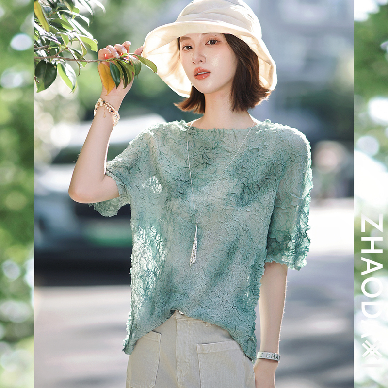 Zhao Daxi | Ink Maki T-Shirt | Gradient Ink Wash Tie-Dye/3D Bubble Pleats! Short-Sleeved Women's T-Shirt
