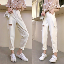 Big happy homemade ripped jeans women 2020 Summer new light color Net red retro casual fashion loose daddy pants