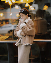 Big joy homemade lava milk coffee | retro loose lapel long sleeve short fur coat