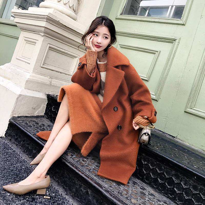 Great Joy Homemade 2019 Autumn Winter New Women's Clothing Loose-wide Wool With Great Dress Woman Pure color long version of the outside