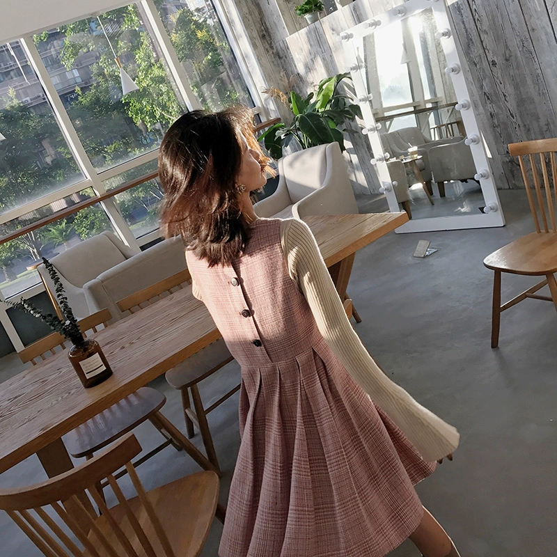 Daxi tự làm 2018 thu đông mới retro khí chất eo cao váy thon nữ Một chữ rắn màu lỏng váy mẫu váy xòe 2020