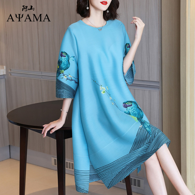 Xuanmeng Pleated 2025 New Style High-End Fashionable Dress for Plus-Size Women with Thick Arms, Loose Sleeves, Tummy-Concealing and Slimming Effect