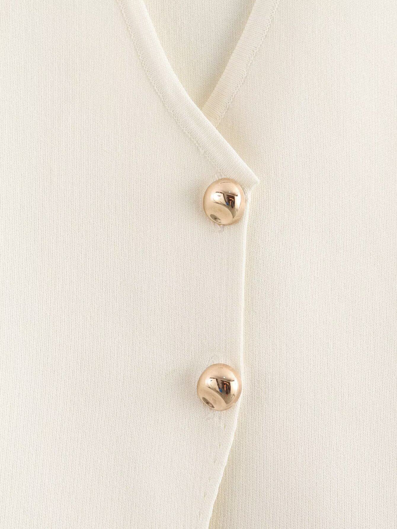 Женская жилетка kaslead 新款 女装 欧美风时尚简约金色纽扣饰针织背心式上衣