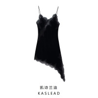 [KASLEAD 新款 女装 欧美风时尚简约蕾丝天鹅绒洋装 5919209]