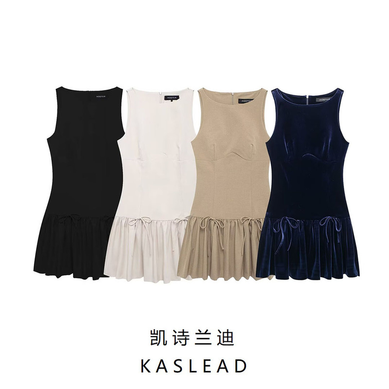 Kaslead New Women's Clothing European and American Style Fashion Simple Bow-Decorated Mini Dress 3152278