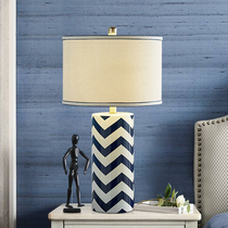 Mediterranean ceramic table lamp Bedroom bedside lamp American creative large living room Nordic blue pastoral warm home