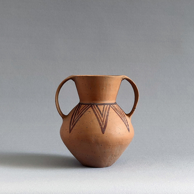 Qijia Culture Triangular Pattern Colored Clay Pot Chinese Home Decoration Dried Flower Arrangement Pottery Flower Vessel Antique-Style Small Crafts