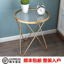 Nordic simple small coffee table Round living room side Marble tempered glass corner Light luxury small apartment small round table