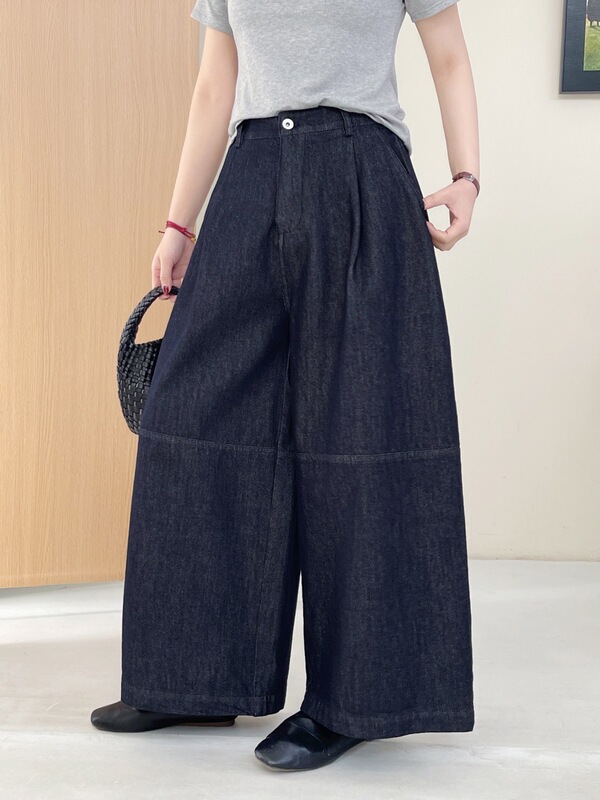 2026 New Product Loose Wide-Leg Semi-Elastic Waist Straight-Leg Curved Pants