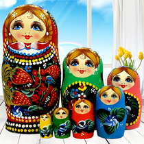 Poupée matryoshka de style russe peinte à la main jouet pur fait à la main à 7 couches ornement cadeau créatif en tilleul 00018