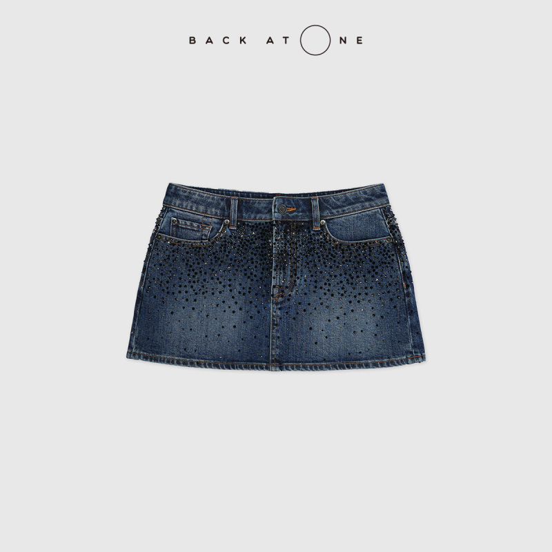 Boss Tang's Sister Jia Ling's Eye-Catching and Luxurious Heavy-Duty Blue Rhinestone Denim Skirt Bfs-2Dh076C-K
