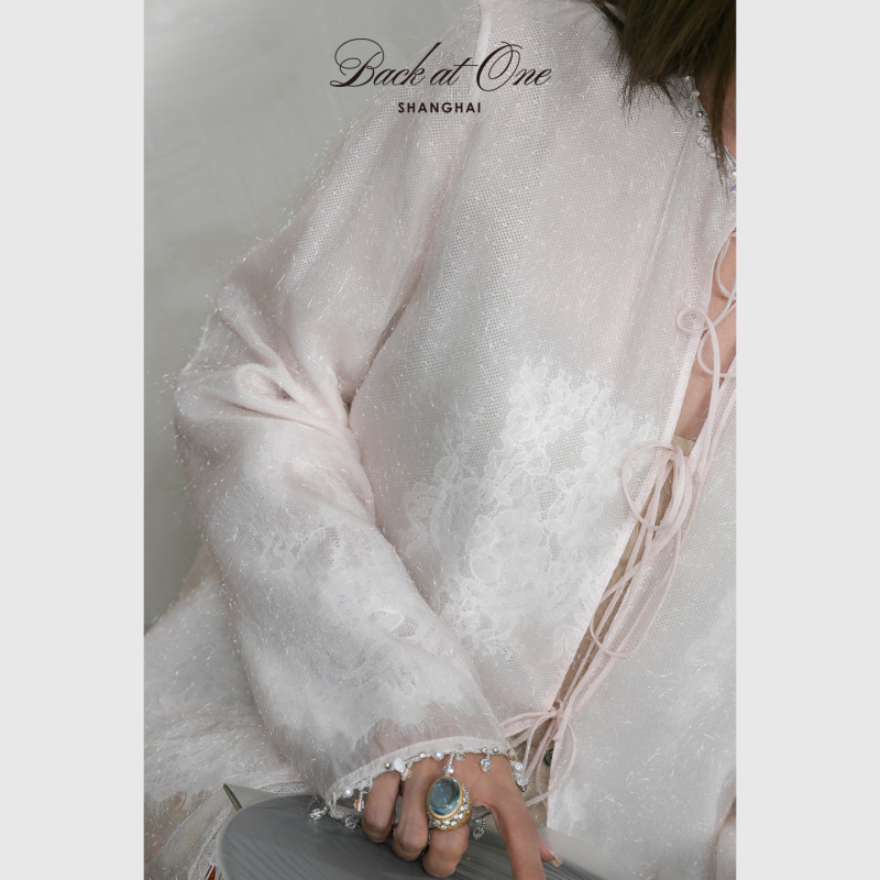 Backatone "Starfall Powder Mist" Copper Ammonia Blend Lace Double-Layer Lace-Up New Lightweight Top Cardigan for Women Backatone "Starfall Powder Mist" Copper Ammonia Blend Lace Double-Layer Lace-Up New Lightweight Top Cardigan for Women