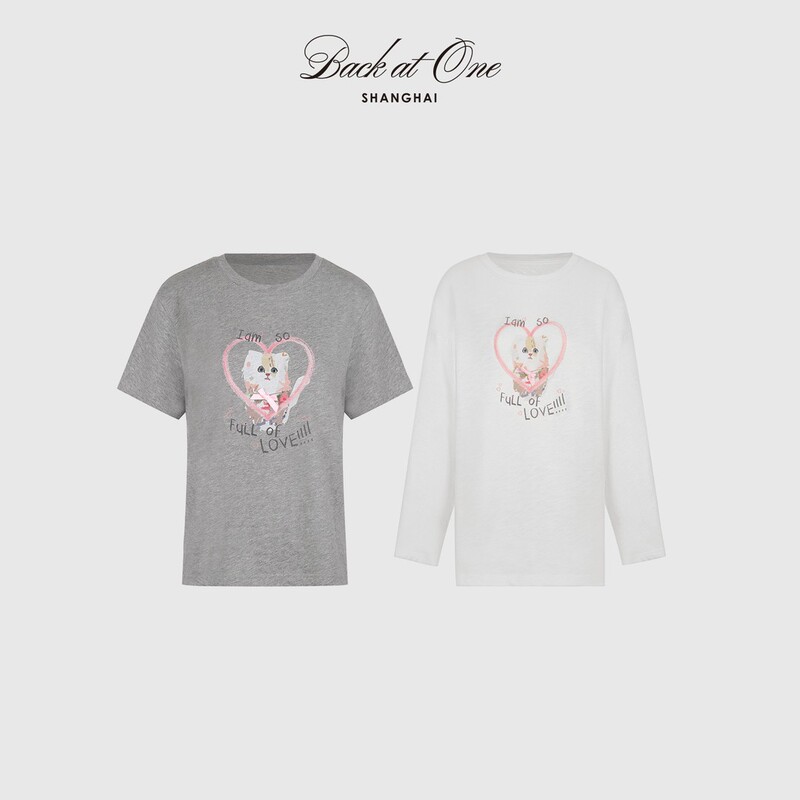 Backatone's "Love Is Full of Joy" Cat Print Everyday Casual Versatile Loose-Fitting Skin-Friendly Comfortable Pure Cotton T-Shirt