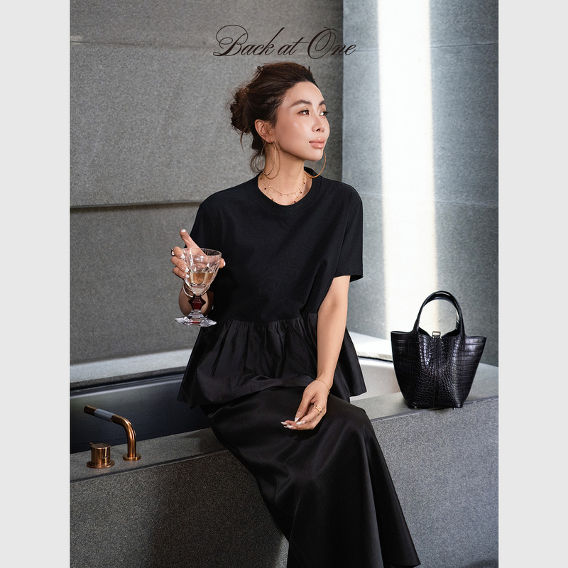 Black Bubble Stitch T-Shirt with Bubble Hem Bgs-1Bb019K-K