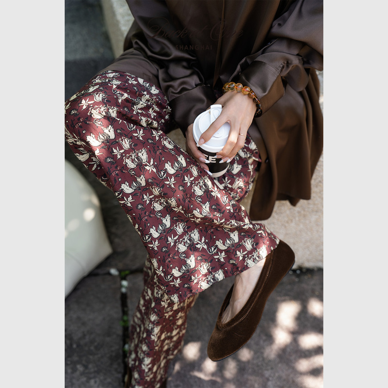 Backatone “Left Bank Flower Shadow” Summer Cool and Versatile Hand-Painted Long Pants Bgs-2Bi069K-K