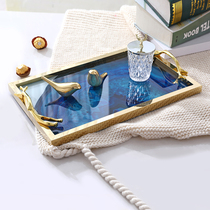 Creative light luxury tray household living room storage tray model room soft decorations ornaments metal large tea tray
