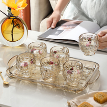 Glass Cup with home hospitality Cup Tea Cup high temperature drinking water mini creative tea cup set tray