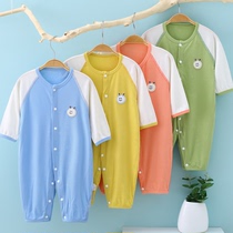  Baby one-piece romper summer thin long-sleeved pajamas newborn climbing clothes boneless sewing baby air conditioning clothes jumpsuit