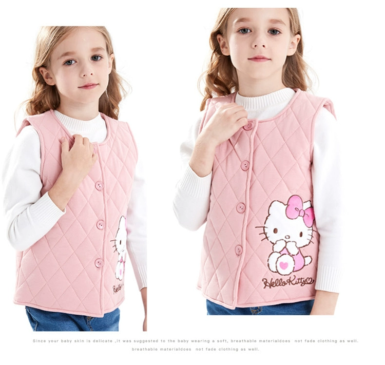 Hello Kitty cô gái mùa xuân và mùa thu vest cotton tinh khiết phong cách phương tây vest cô gái trẻ em chần bông mùa đông ấm áp thời trang áo vest - Áo ghi lê