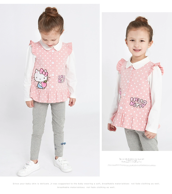 HelloKitty trẻ em bông vest vest nút cardigan lá sen quần áo trẻ em mùa xuân và mùa thu vest vest