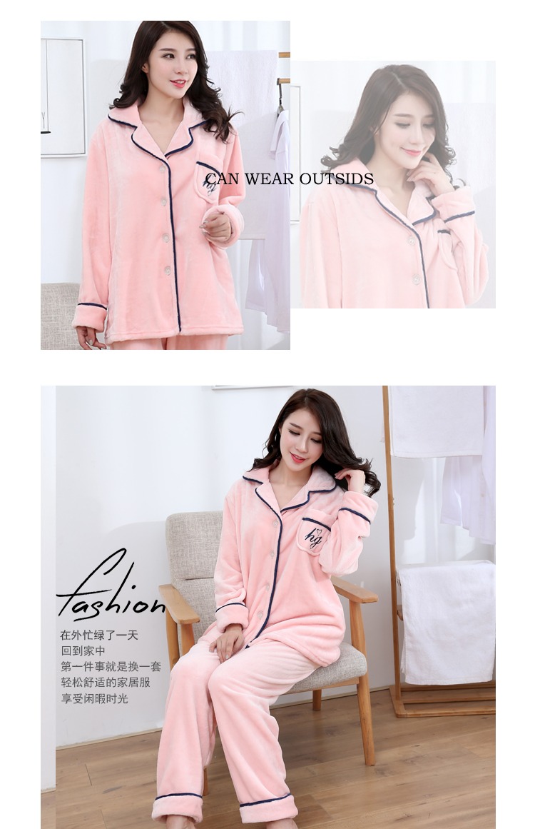 Mùa thu và mùa đông phiên bản Hàn Quốc của bộ đồ ngủ flannel kích thước lớn vài người đàn ông và phụ nữ san hô lông cừu dày ấm áp dài tay phù hợp với dịch vụ nhà do bo