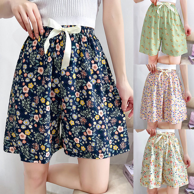 ແມ່ຍິງ summer ຝ້າຍ pajama ສັ້ນ, pants ຫ້າໄຕມາດ, ຝ້າຍປອມບາງ, ຂະຫນາດໃຫຍ່, floral ຂະຫນາດນ້ອຍ, slimming ແລະກາງເກງບ້ານເຢັນ