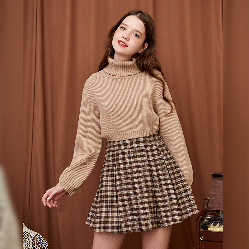 linjou Lingjiu 2022 Retro port Taste High Waist Plexigu Skirt A Character Plaid Hair Half Body Skirt Woman Autumn Winter