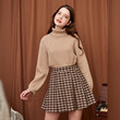 linjou Lingzheng 2022 retro Hong Kong flavor high -waisted pleated skirt A -shaped checkered woolen skirt female autumn and winter dress