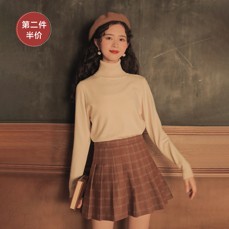 Ling-jiu semi-high collar sweater women's undershirt with a tight T-shirt high collar black blouse 2022 spring and autumn