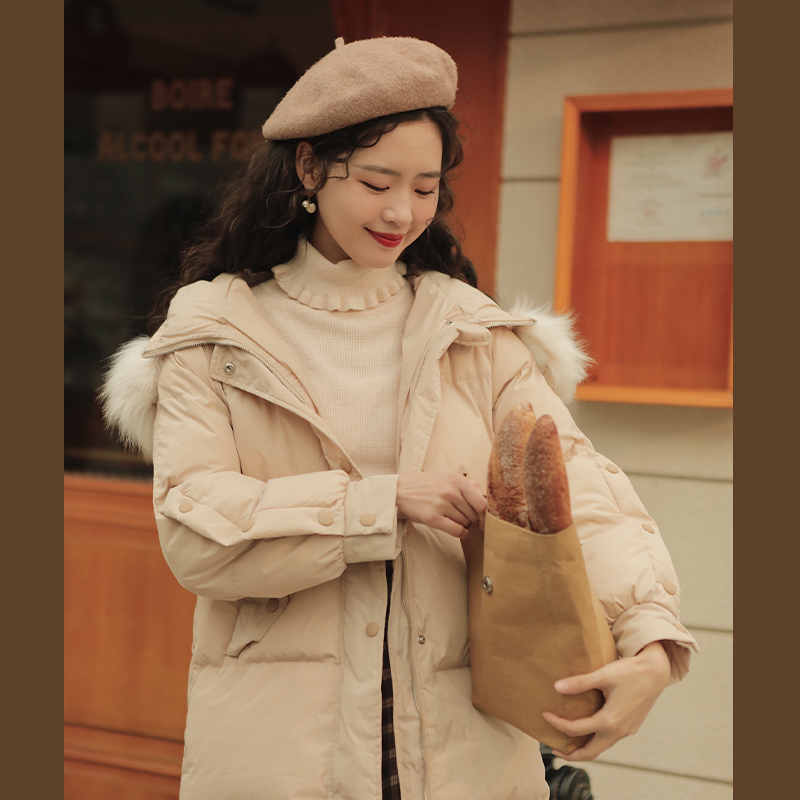 linjou Lingjiu 2022 winter new apricot color short cotton clothes female students loose hooded cotton coat bread clothes tide