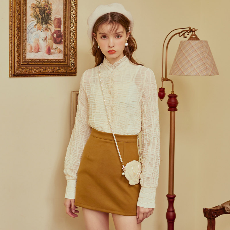 linjou Lingjiu design sense shirt women's autumn 2022 new retro French slim niche top long sleeve tide