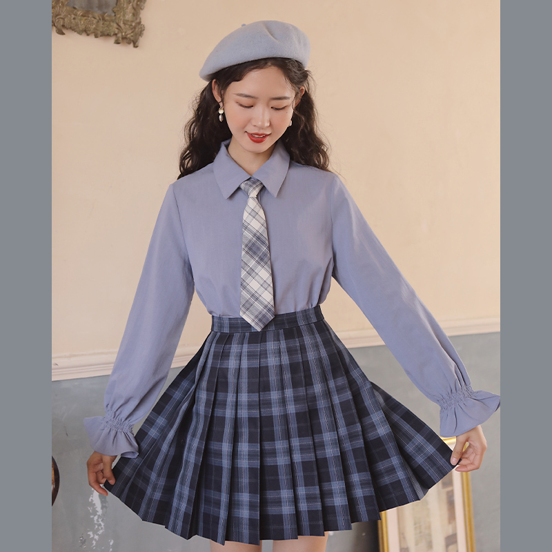 linjou Lingjiu plaid skirt retro college style small JK pleated skirt high waist a-line thin skirt