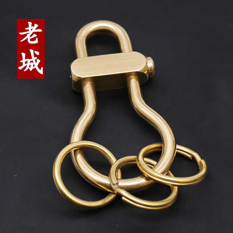 (clear cabin) Old Town Handmade brass key buckle waist hanging buckle bronze key ring men's key buckle male lock key button