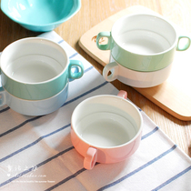 Clear Barn Day Single Ceramic New Bone China Porcelain Cute ZAKKA Baking Bowl Salad Home Small Bowl Noodles Bowl Double Ear Soup Bowl