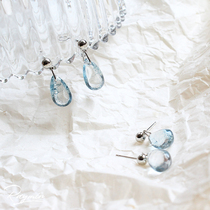 S925 Silver Needle Man Fishs Tears Mori Ensemble Temperament Brief Blue Glazed Earrings Ear Clip Drop Earl E51