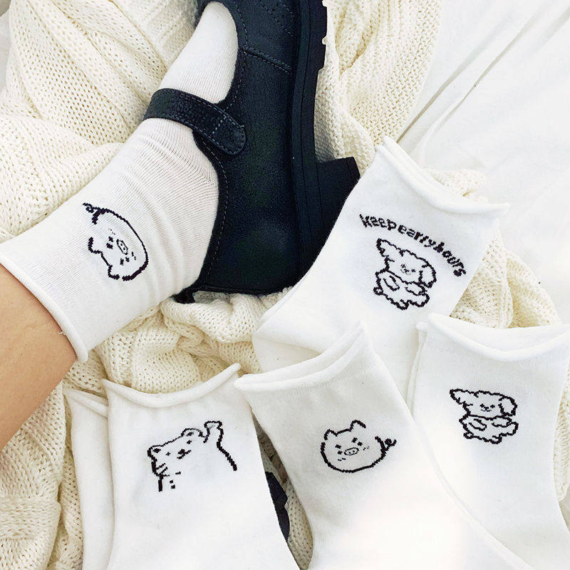 New Wind Socks Woman White Day Ensemble Cute Summer Thin Korean version of the Korean version of the cylinder Ladies Short Sox student 100 hitch long cylinder