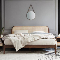 New Chinese style North American black walnut rattan double bed bed and breakfast antique style wedding bed hotel villa model room furniture