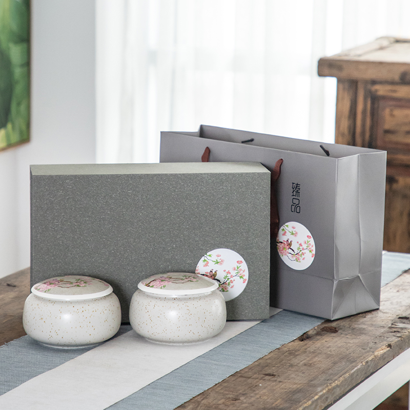 Ceramic tea can tea packaging gift box empty gift box Universal half catty green tea black tea medium storage tank sealed can