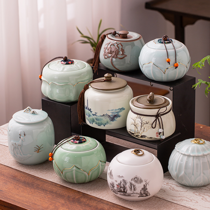 Ceramic Tea Leaf Jars Empty Tank Large Seal Tank Home Green Tea black tea Pu'er Longjing storage Damp Deposit Tea Pot-Taobao
