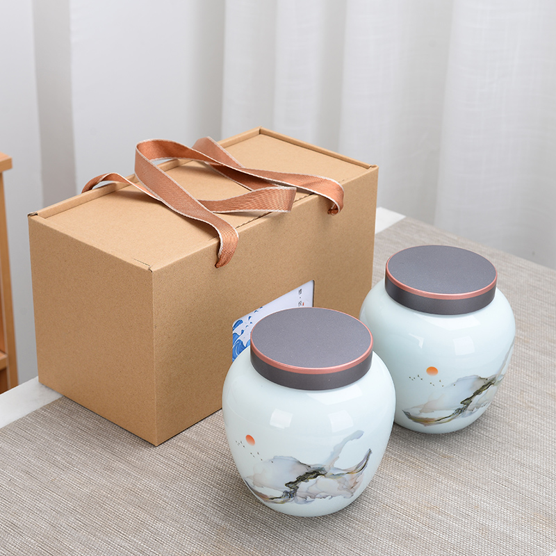 Ceramic tea canister packaging gift box empty box black tea green tea sealed cans annual meeting accompanying gift handy gift gift customization